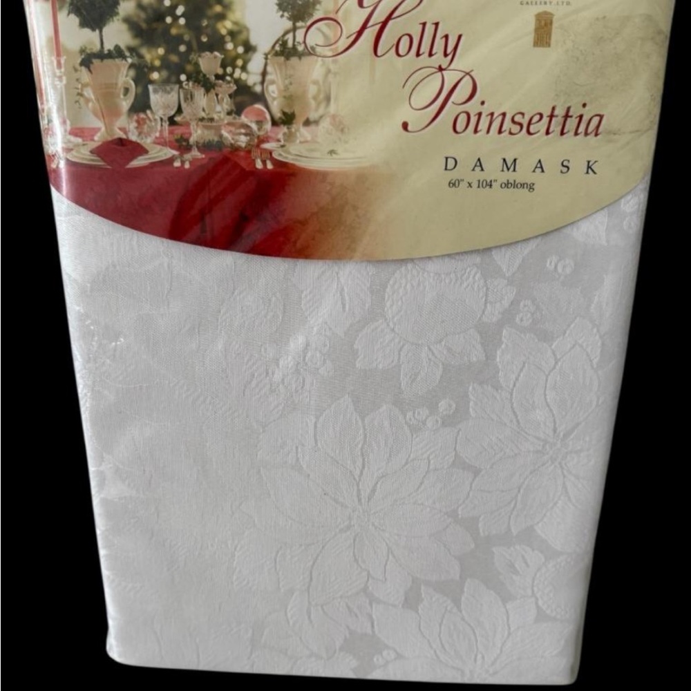 Holly Poinsettia Damask Tablecloth